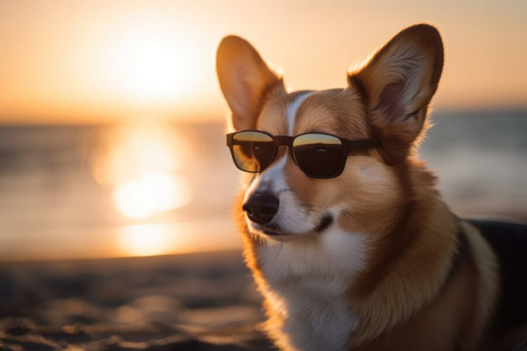 oververhitting corgi met zonnebril